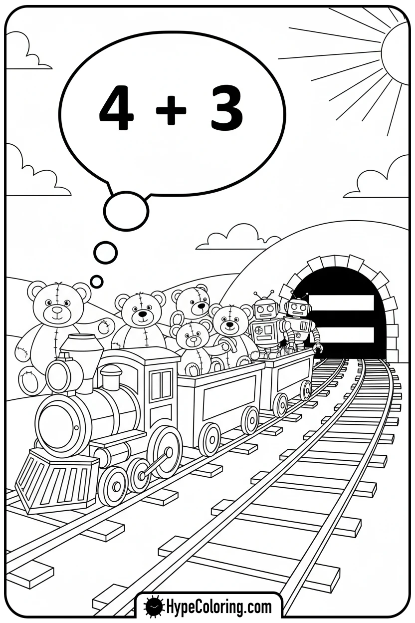toy-train-carrying-bears-and-robots - addition coloring pages