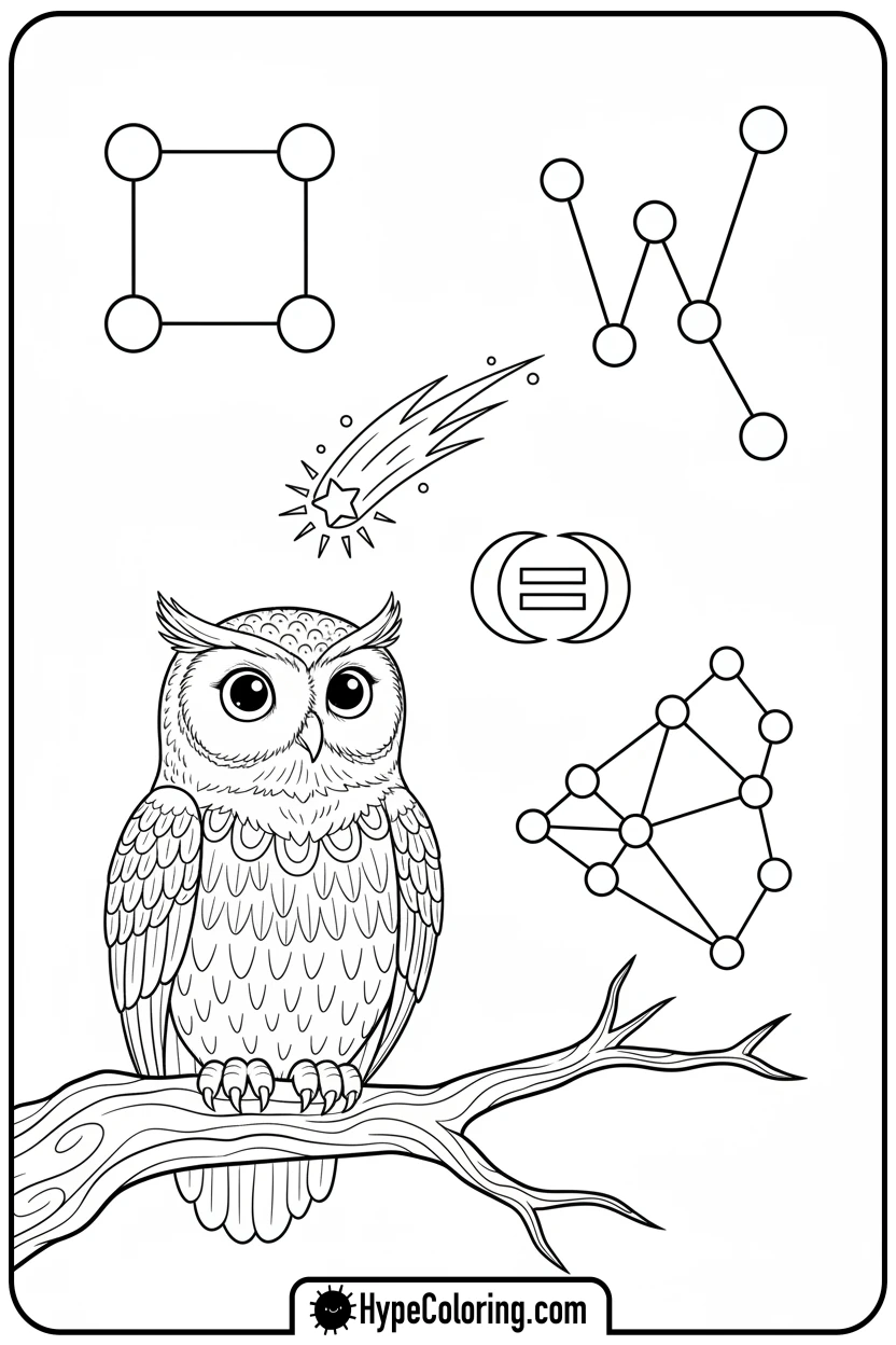 owl-watching-stars-form-a-constellation - addition coloring pages