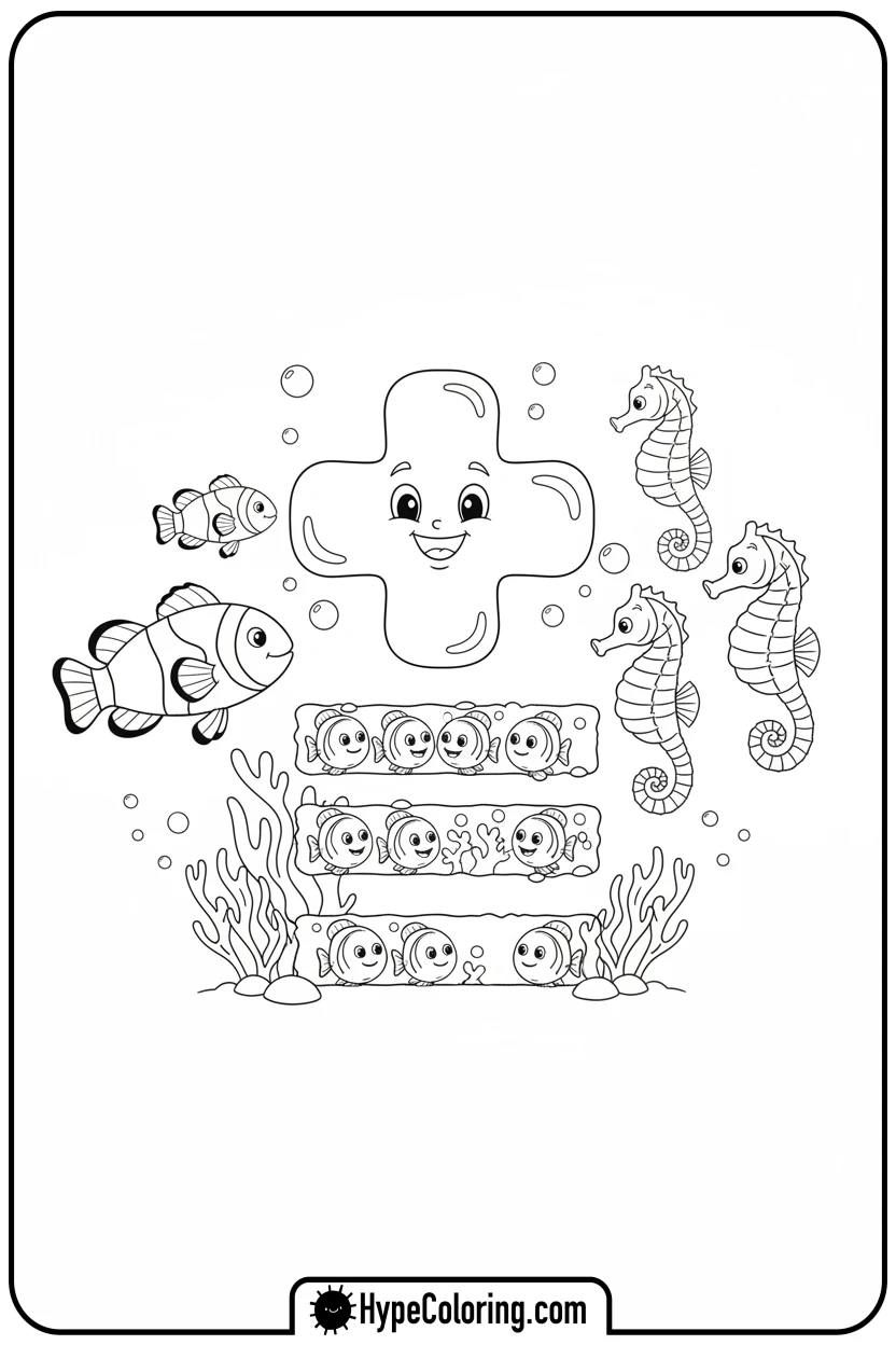 clownfish-and-seahorses-swimming - addition coloring pages