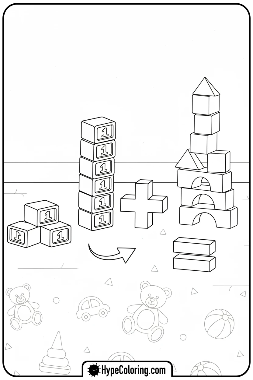 stacks-of-red-and-blue-building-blocks - addition coloring pages