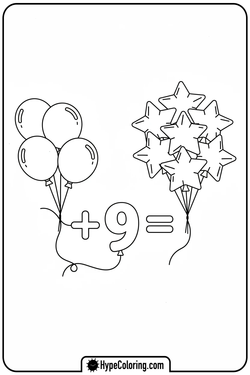 bouquets-of-round-and-star-balloons - addition coloring pages