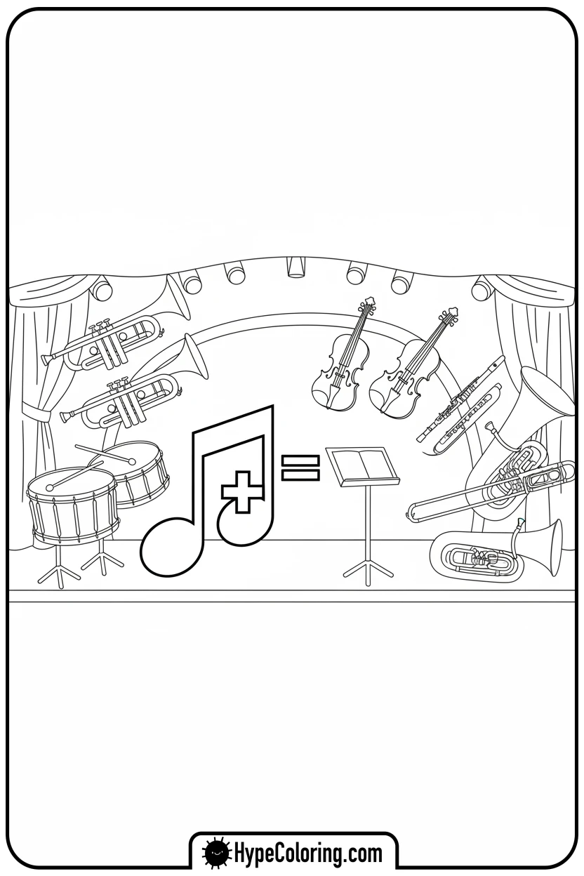 trumpets-and-drums-on-a-stage - addition coloring pages