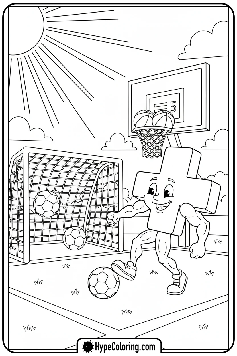 soccer-balls-and-basketballs-on-a-field - addition coloring pages