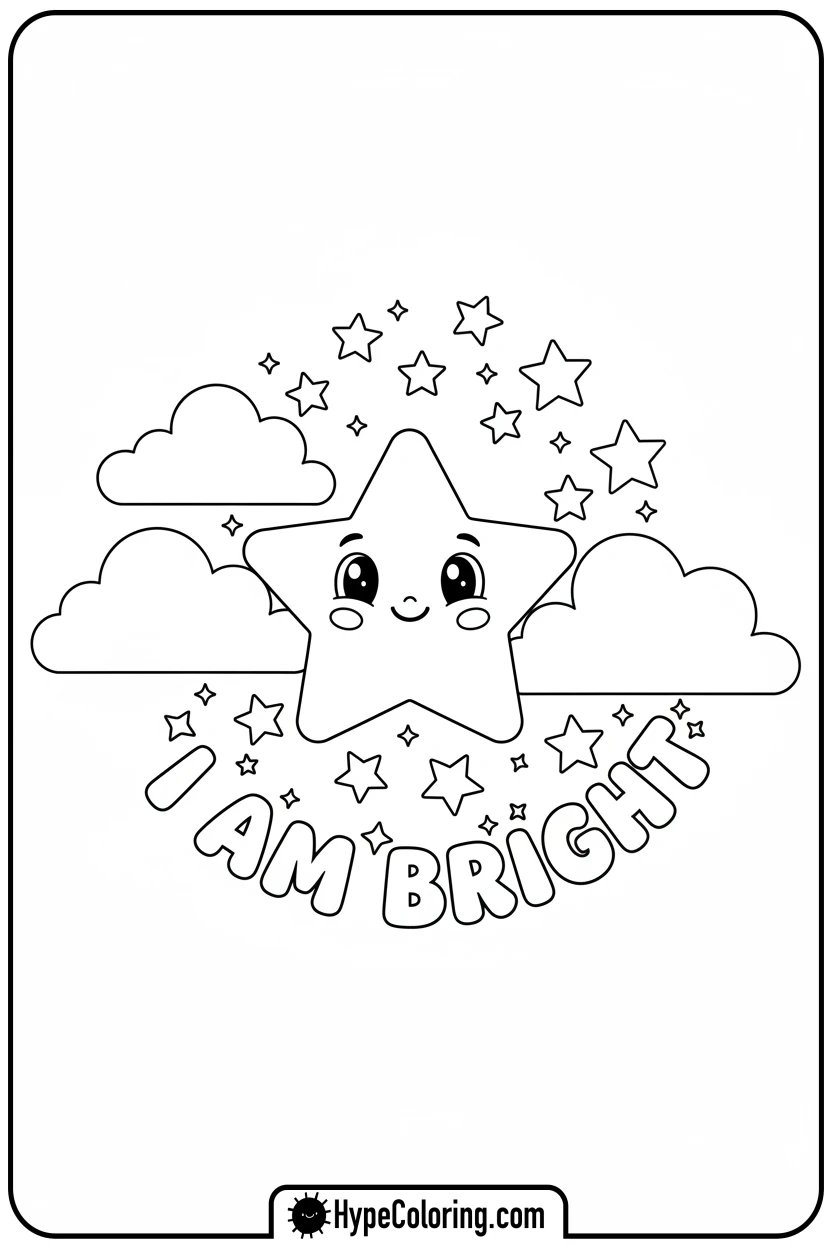 star-character-among-sparkling-clouds - affirmation coloring pages