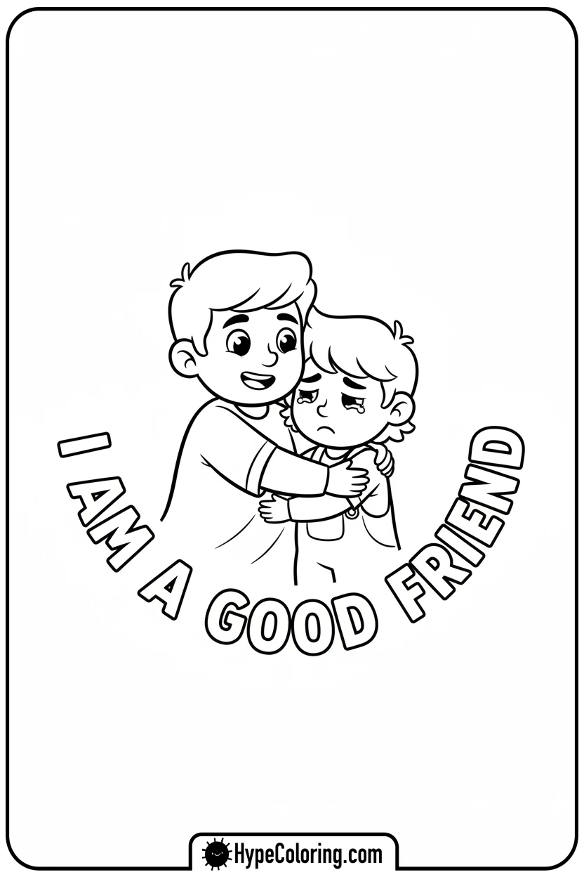 character-hugging-friend-i-am-a-good-friend - affirmation coloring pages