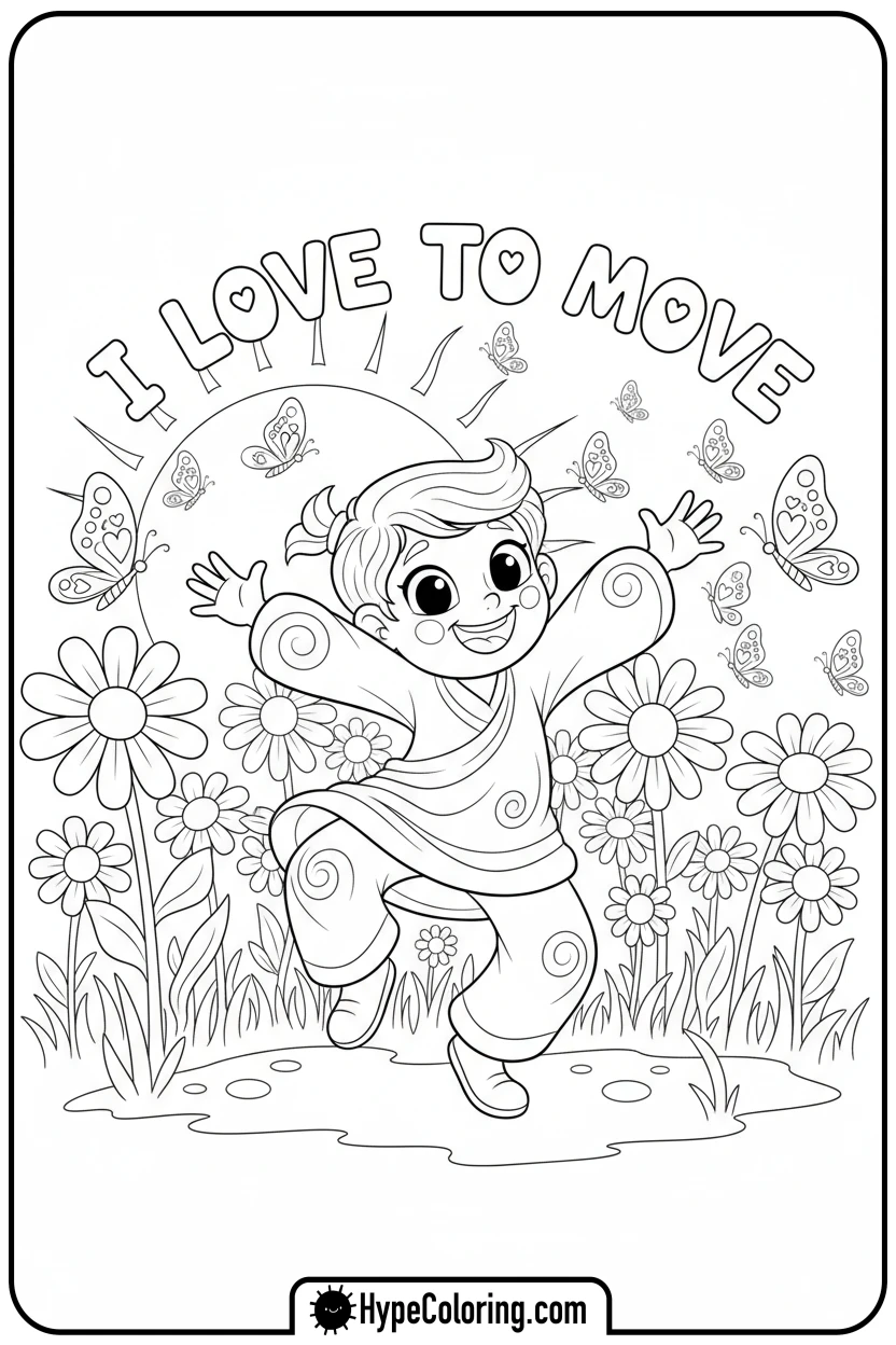 character-dancing-in-daisy-field - affirmation coloring pages