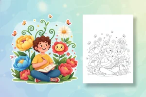 a-happy-child-sitting-cross-legged - adult coloring flower pages