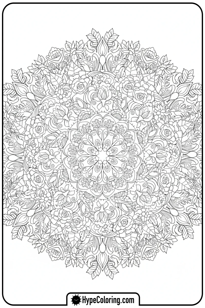Click to download PDF floral-mandala-pattern - adult coloring flower pages