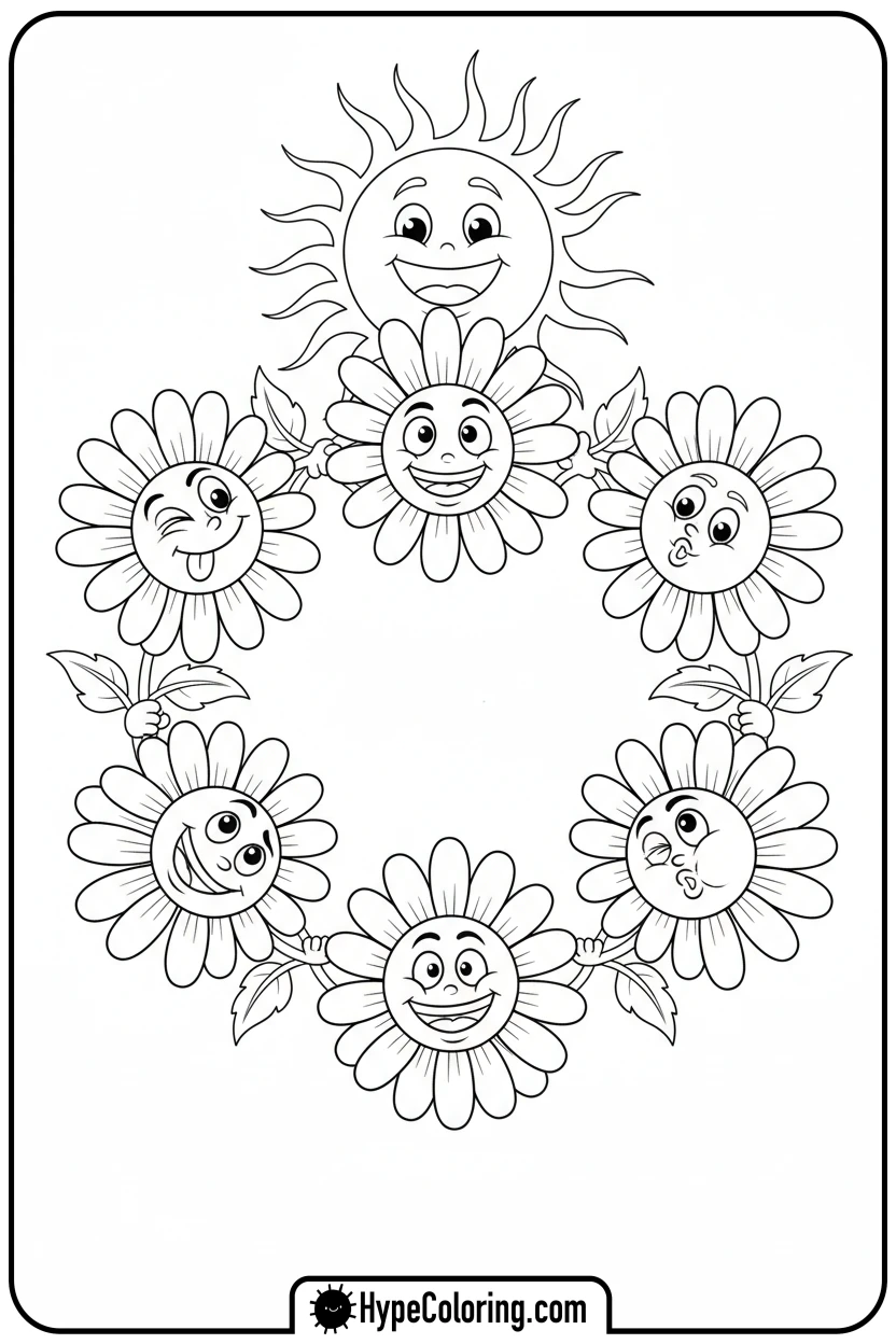 Click to download PDF dancing-daisies-circle - adult coloring flower pages