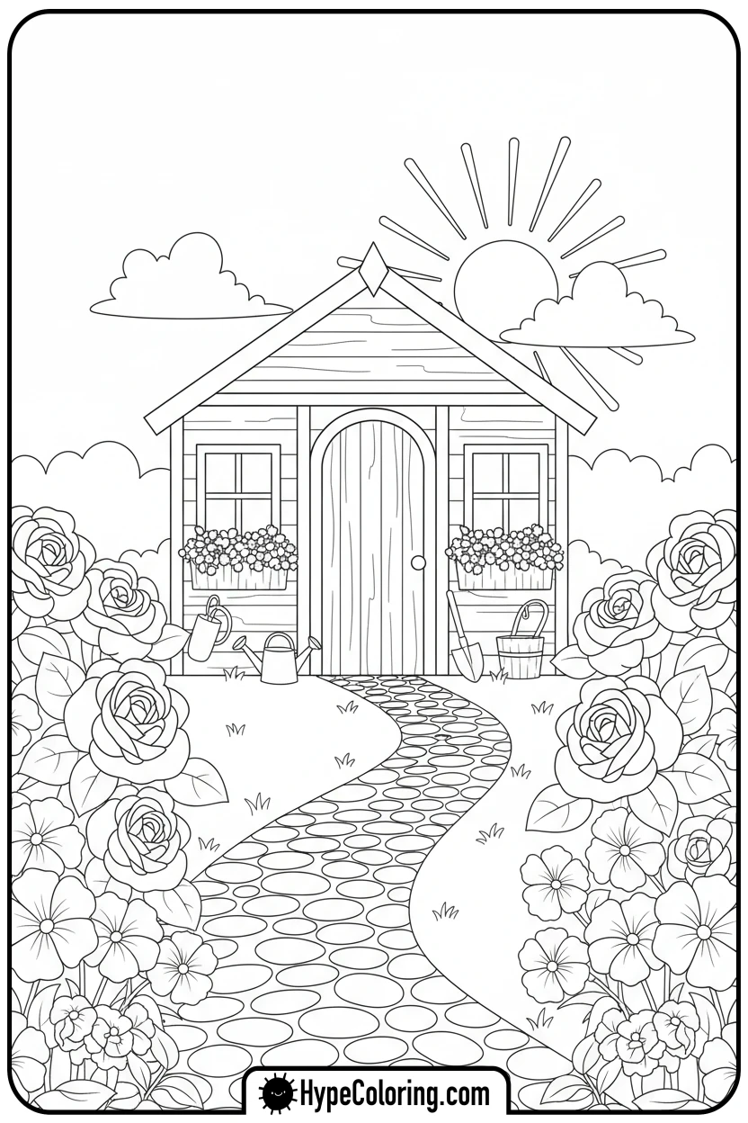 Click to download PDF garden-path-with-flowers - adult coloring flower pages