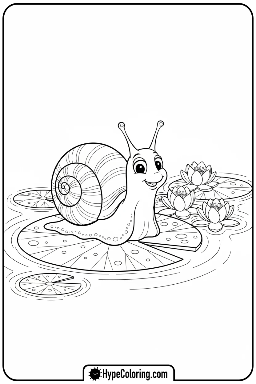 Click to download PDF snail-on-lily-pad - adult coloring flower pages