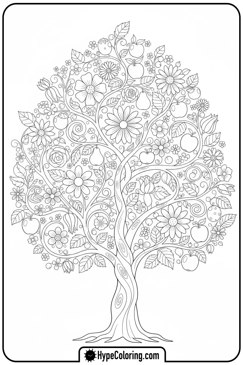 Click to download PDF magical-flower-tree - adult coloring flower pages