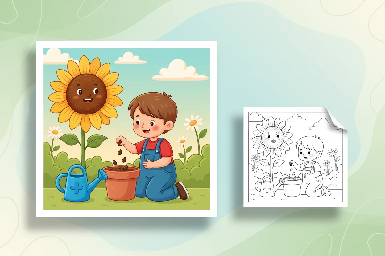 a-beaming-sunflower-watching-as - addition coloring pages