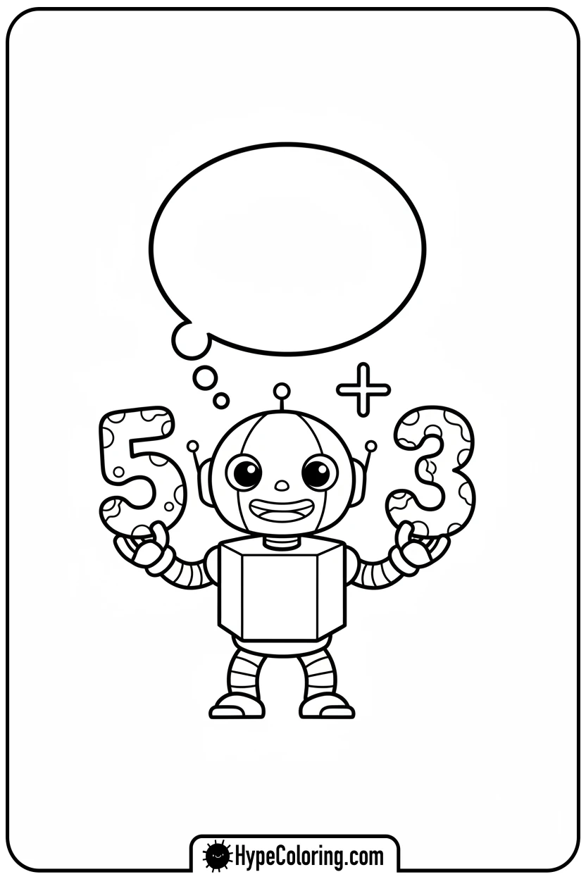 robot-holding-numbers-5-and-3 - addition coloring pages