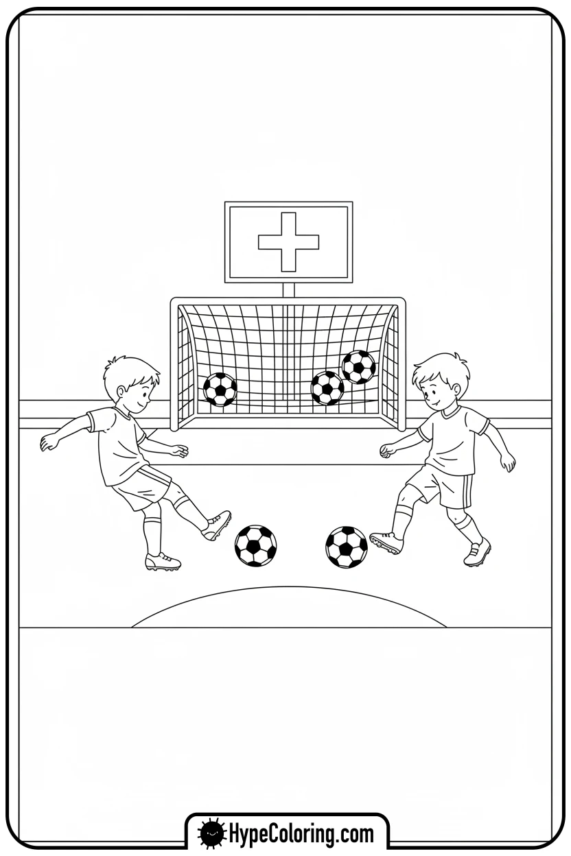 kids-adding-soccer-balls-to-goal - addition coloring pages