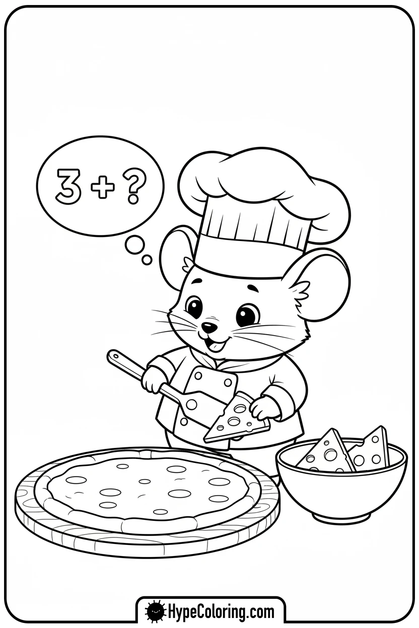 chef-mouse-adding-cheese-to-pizza - addition coloring pages