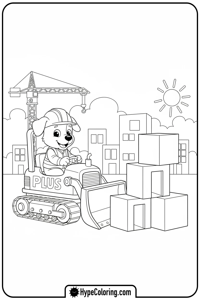 dog-adding-blocks-with-bulldozer - addition coloring pages