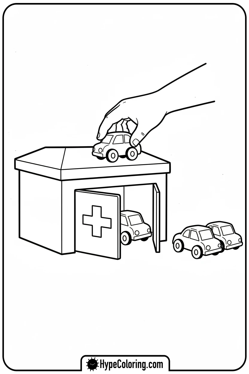 child-adding-toy-cars-to-garage - addition coloring pages
