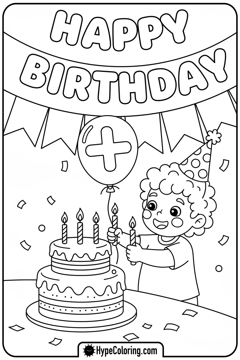 child-adding-candles-to-cake - addition coloring pages