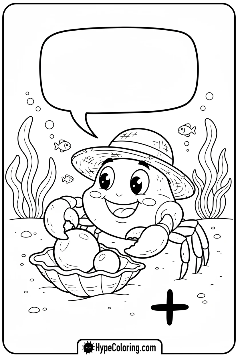 crab-collecting-pearls - addition coloring pages