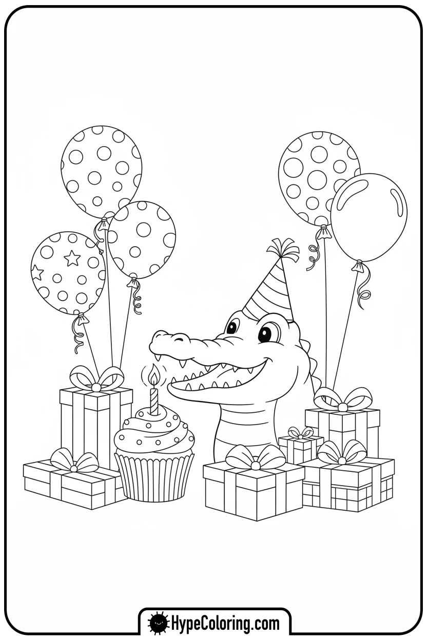 alligator-blowing-out-birthday-candle - alligator color pages