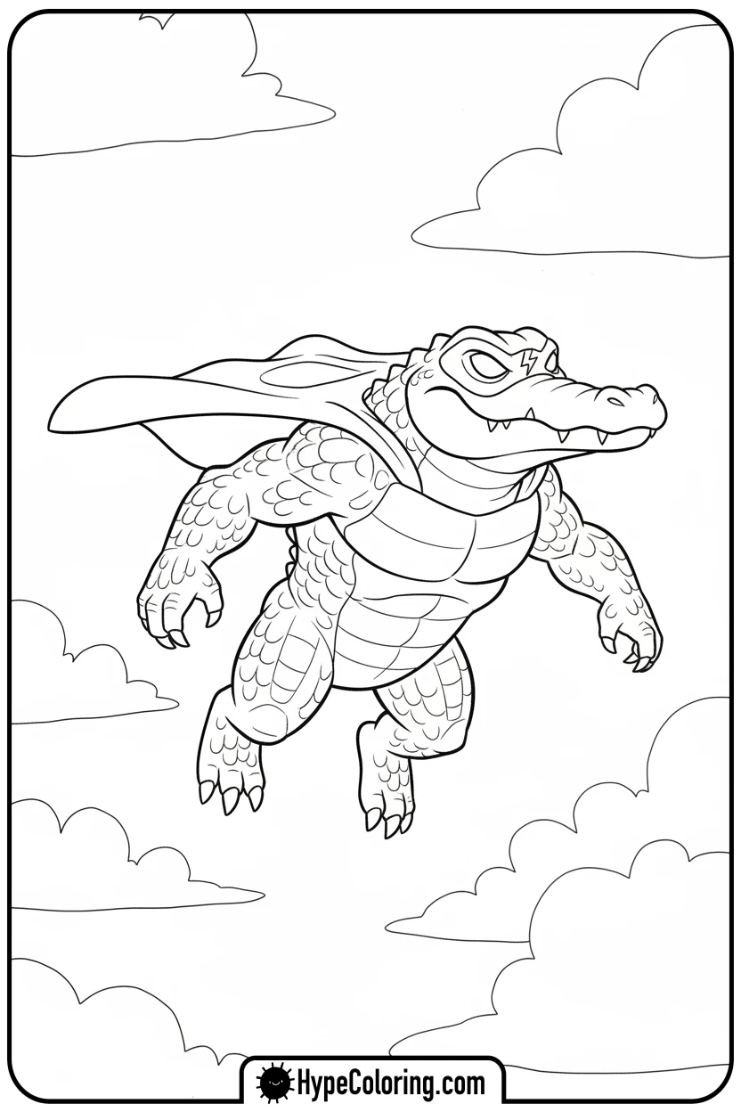 alligator-superhero-flying - alligator color pages
