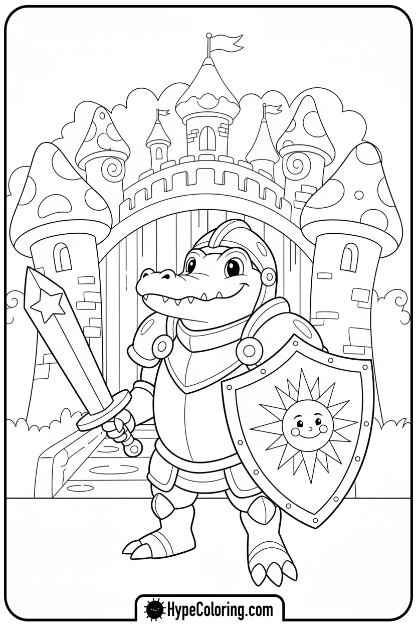 alligator-knight-with-shield - alligator color pages