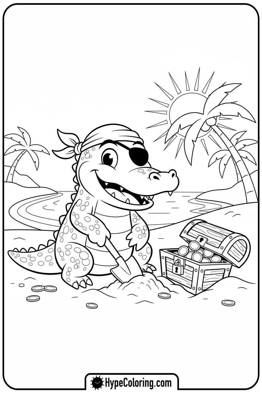 alligator-pirate-digging-treasure - alligator color pages