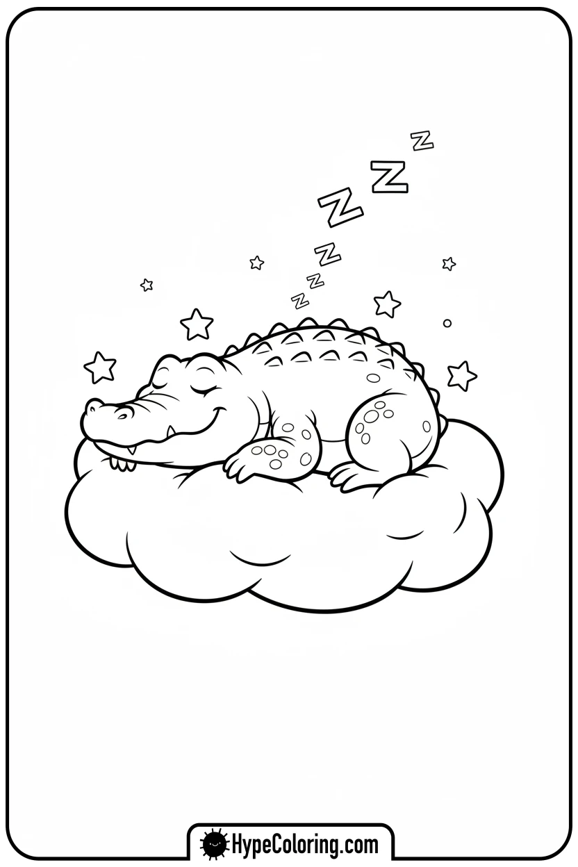 alligator-sleeping-on-cloud - alligator color pages