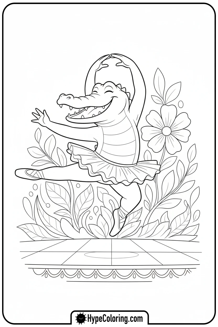 alligator-performing-ballet-leap - alligator color pages