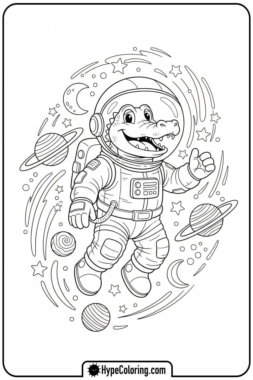alligator-astronaut-floating-in-space - alligator color pages