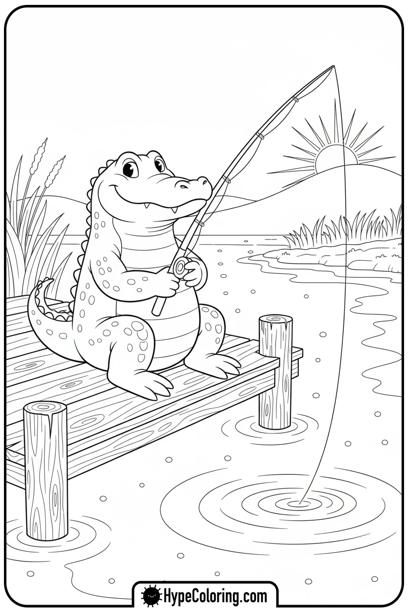 alligator-fishing-on-pier - alligator color pages