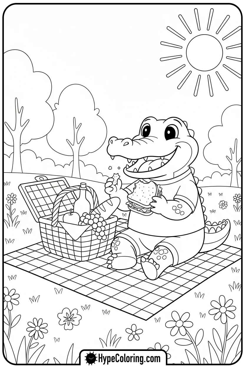 alligator-having-a-picnic - alligator color pages