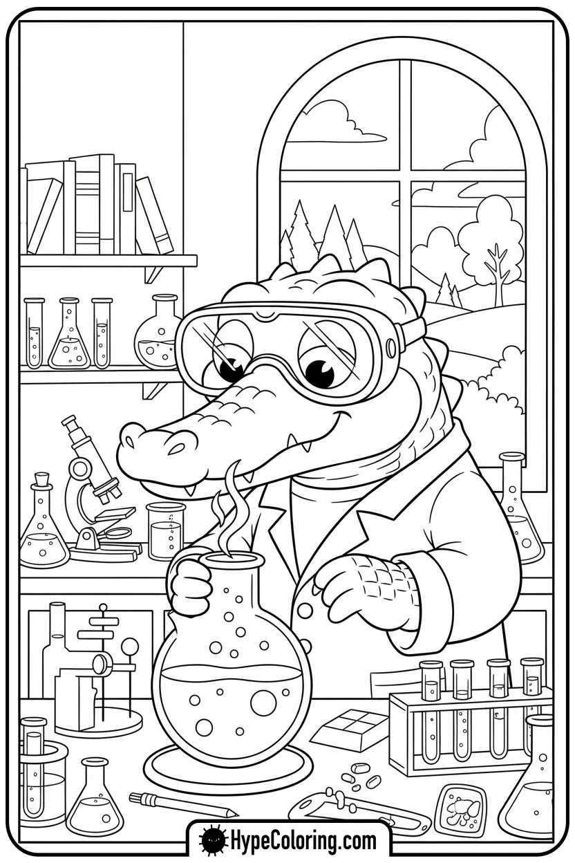 alligator-scientist-with-beaker - alligator color pages