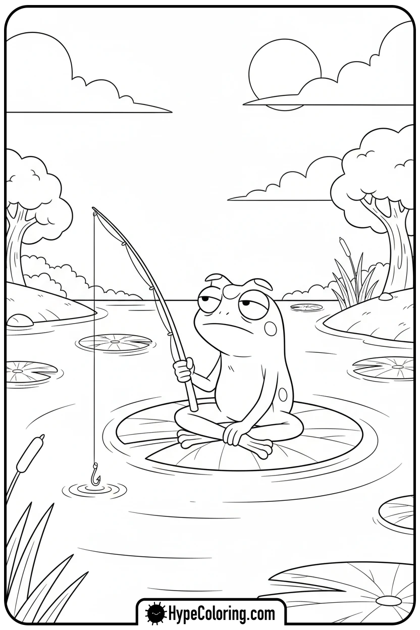 Click to download PDF sprig-fishing-on-lily-pad - amphibia coloring pages sprig