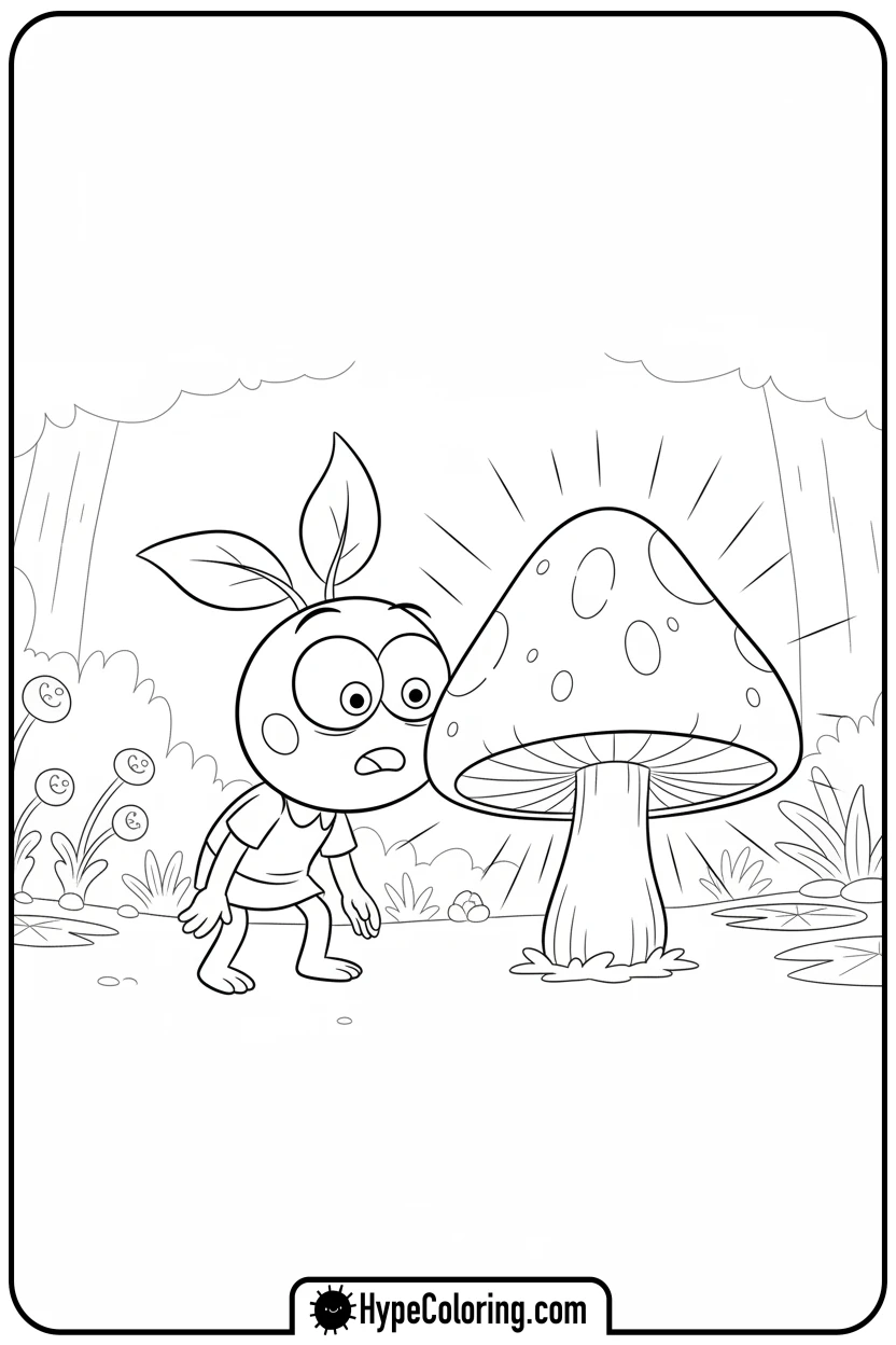 Click to download PDF sprig-examining-glowing-mushroom - amphibia coloring pages sprig
