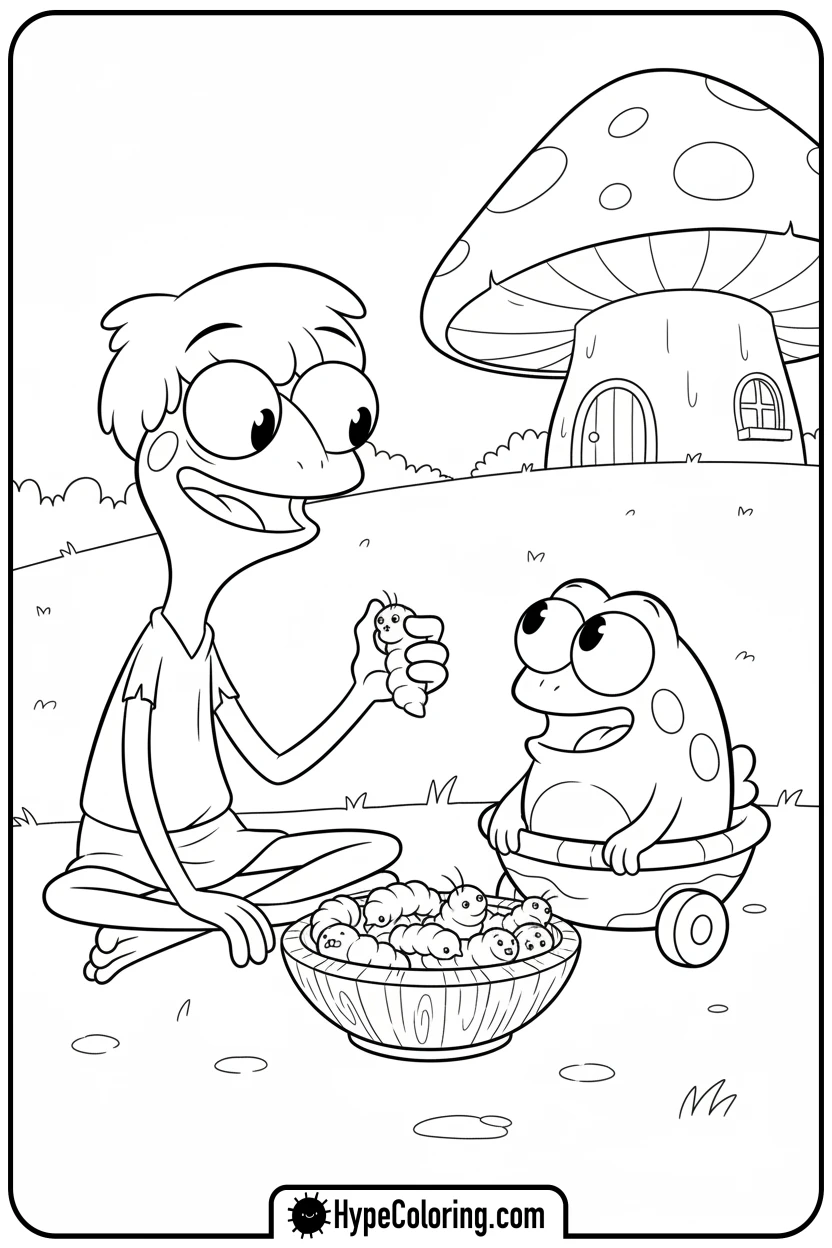 Click to download PDF sprig-and-polly-sharing-grubs - amphibia coloring pages sprig
