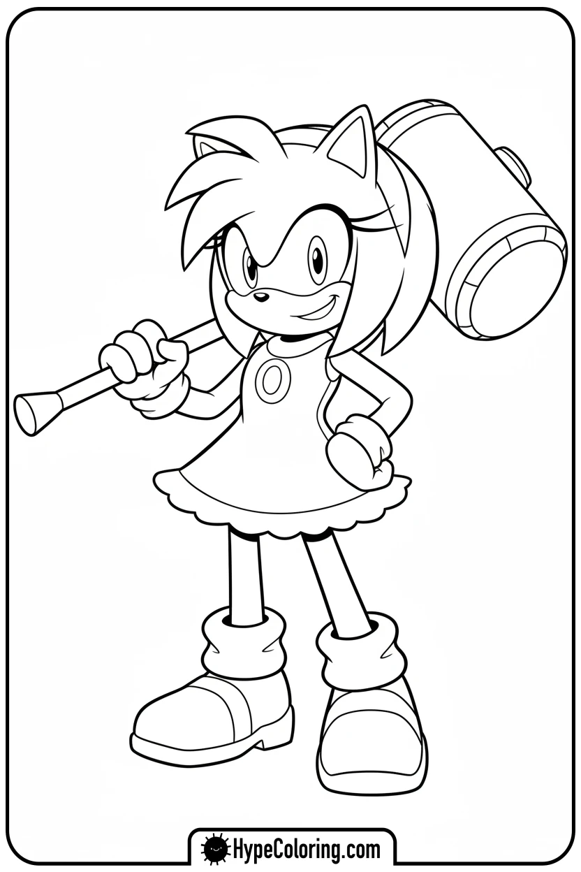 Click to download PDF amy-holding-piko-piko-hammer - amy from sonic coloring pages