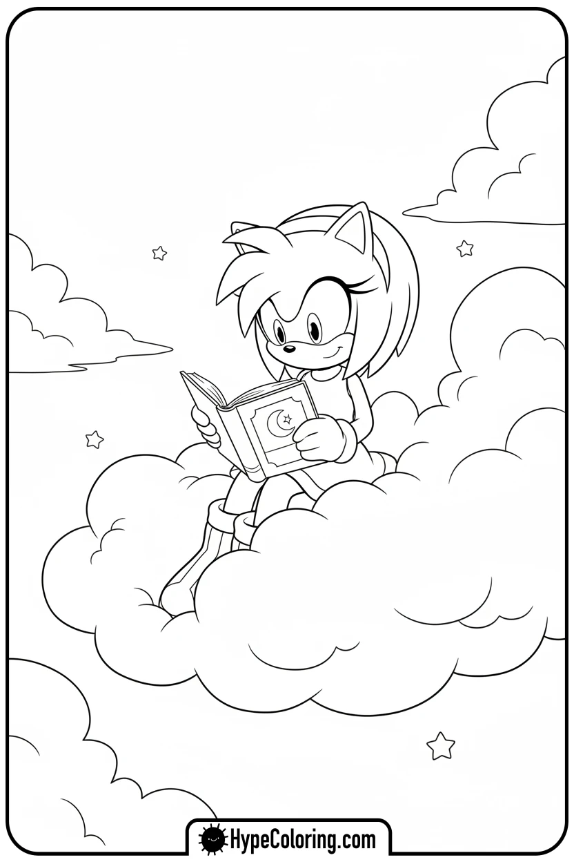 Click to download PDF amy-reading-on-a-cloud - amy from sonic coloring pages