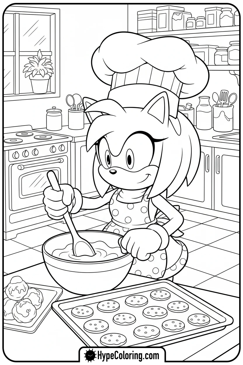 Click to download PDF amy-baking-cookies - amy from sonic coloring pages