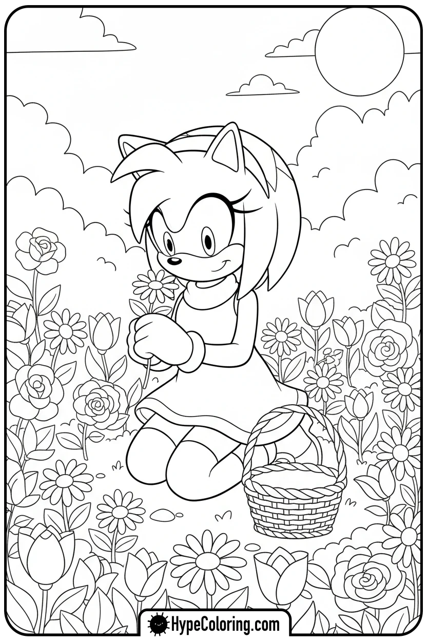 Click to download PDF amy-picking-flowers - amy from sonic coloring pages