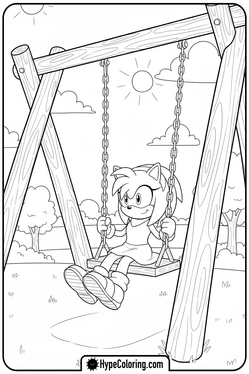 Click to download PDF amy-on-a-swing - amy from sonic coloring pages