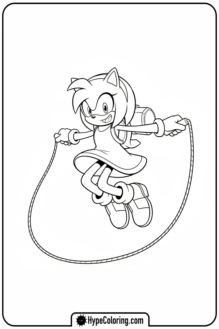 Click to download PDF amy-skipping-rope - amy from sonic coloring pages
