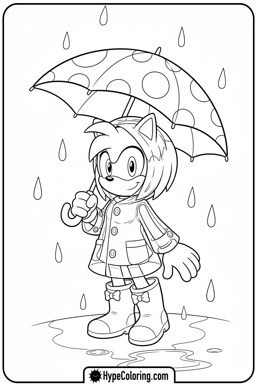 Click to download PDF amy-in-rain-with-umbrella - amy from sonic coloring pages