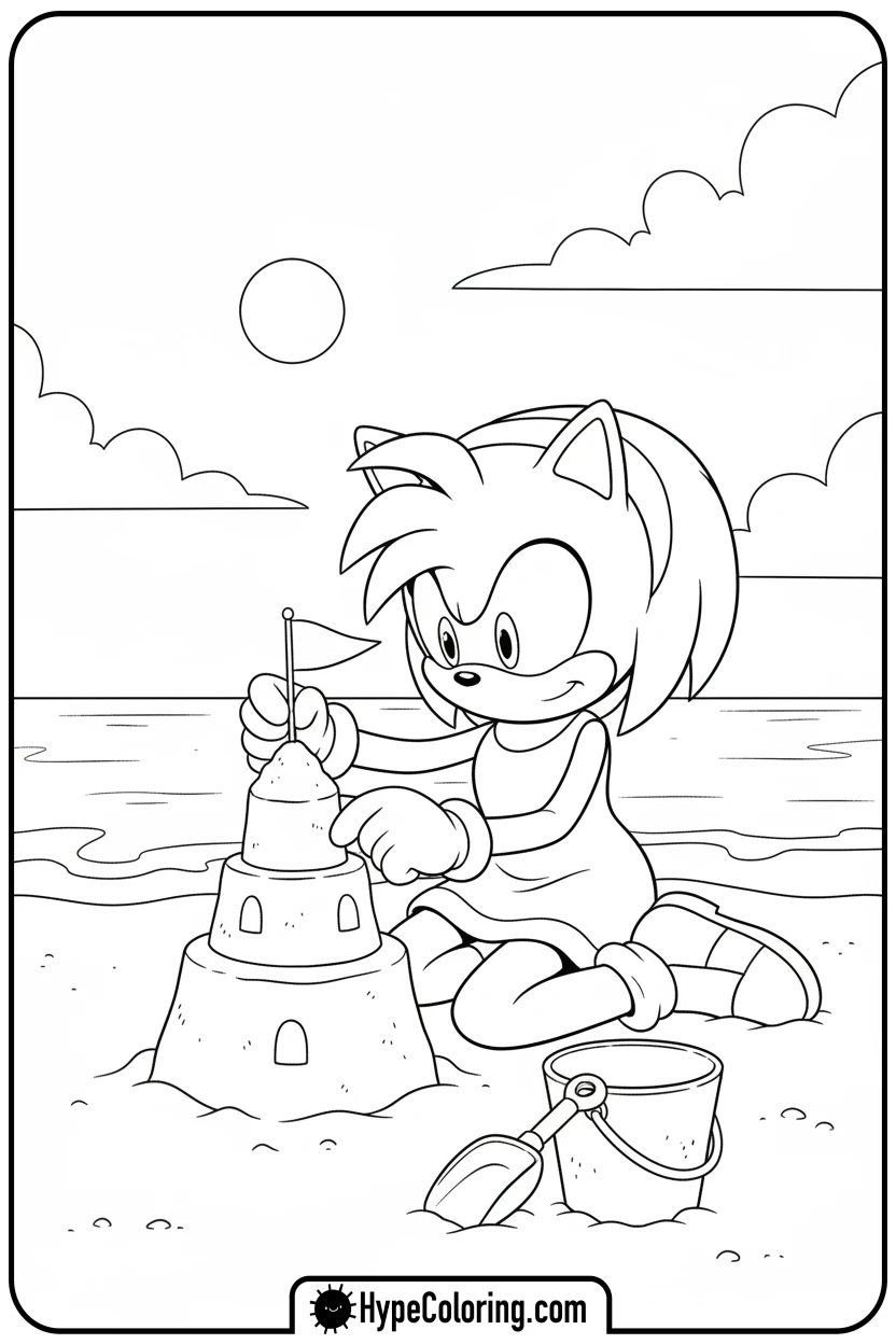 Click to download PDF amy-building-sandcastle - amy from sonic coloring pages