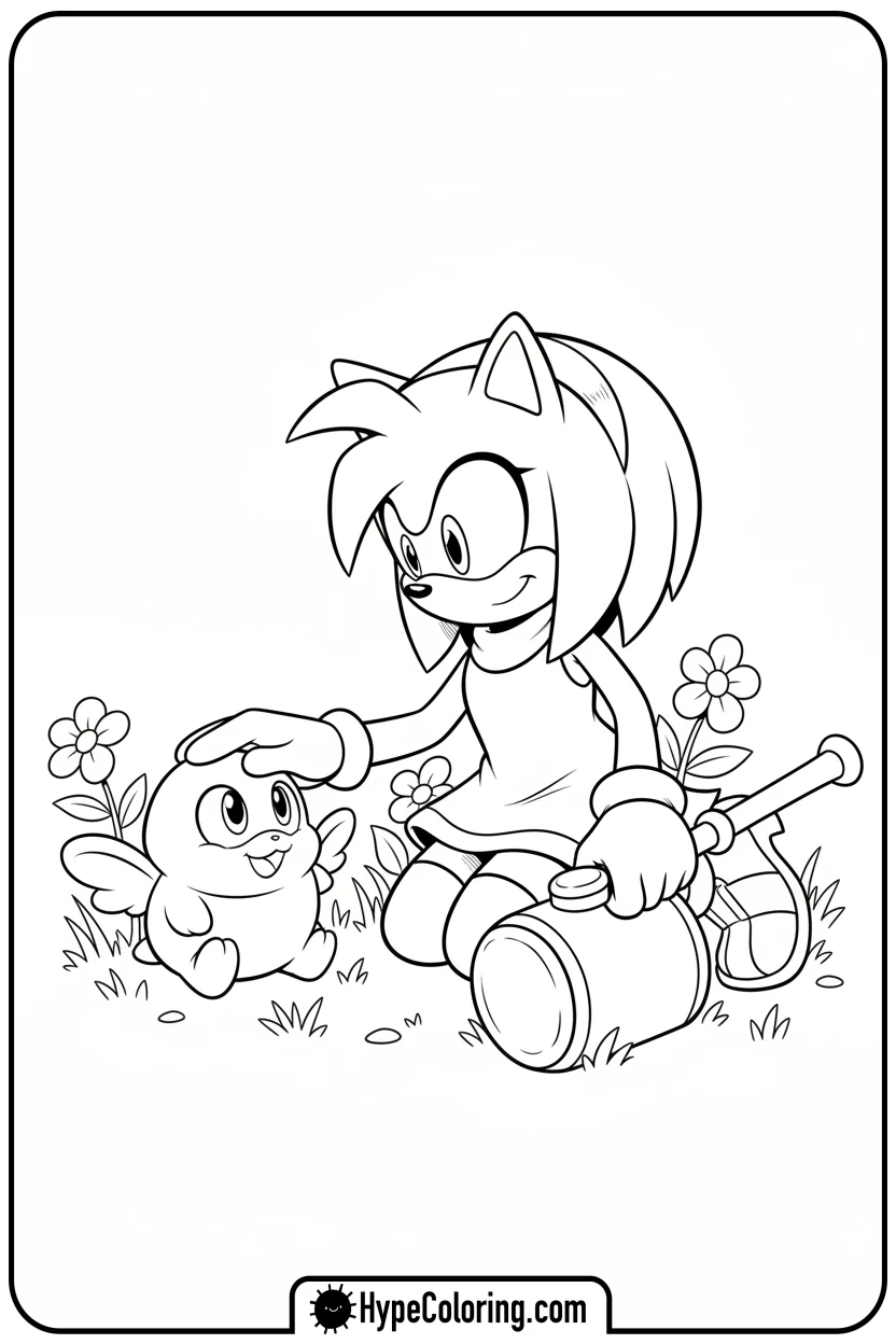 Click to download PDF amy-petting-a-chao - amy from sonic coloring pages