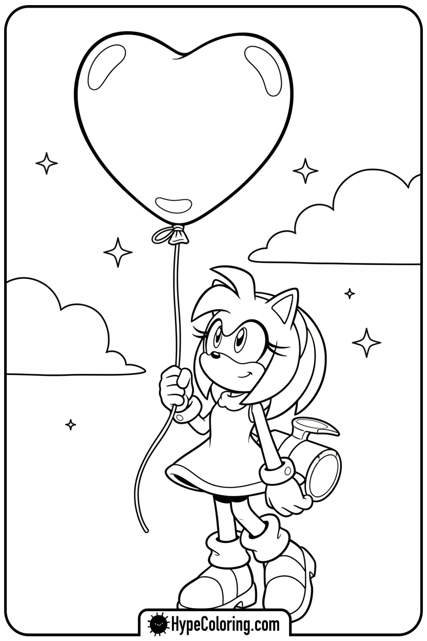 Click to download PDF amy-with-heart-balloon - amy from sonic coloring pages