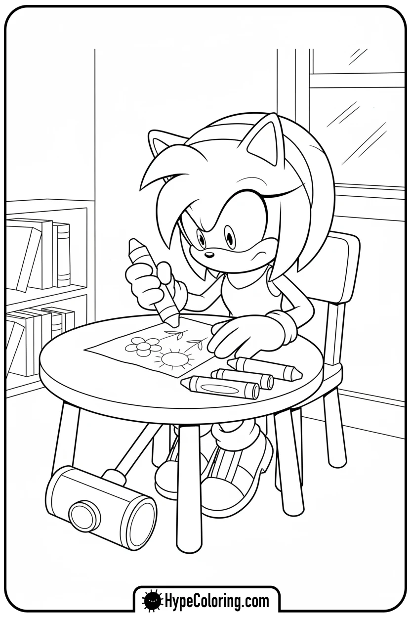 Click to download PDF amy-drawing-a-picture - amy from sonic coloring pages