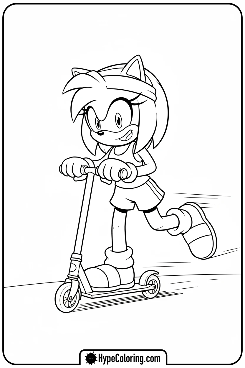 Click to download PDF amy-riding-a-scooter - amy from sonic coloring pages