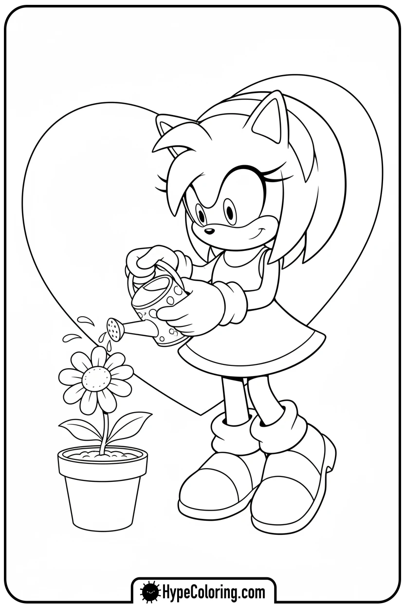 Click to download PDF amy-watering-a-flower - amy from sonic coloring pages